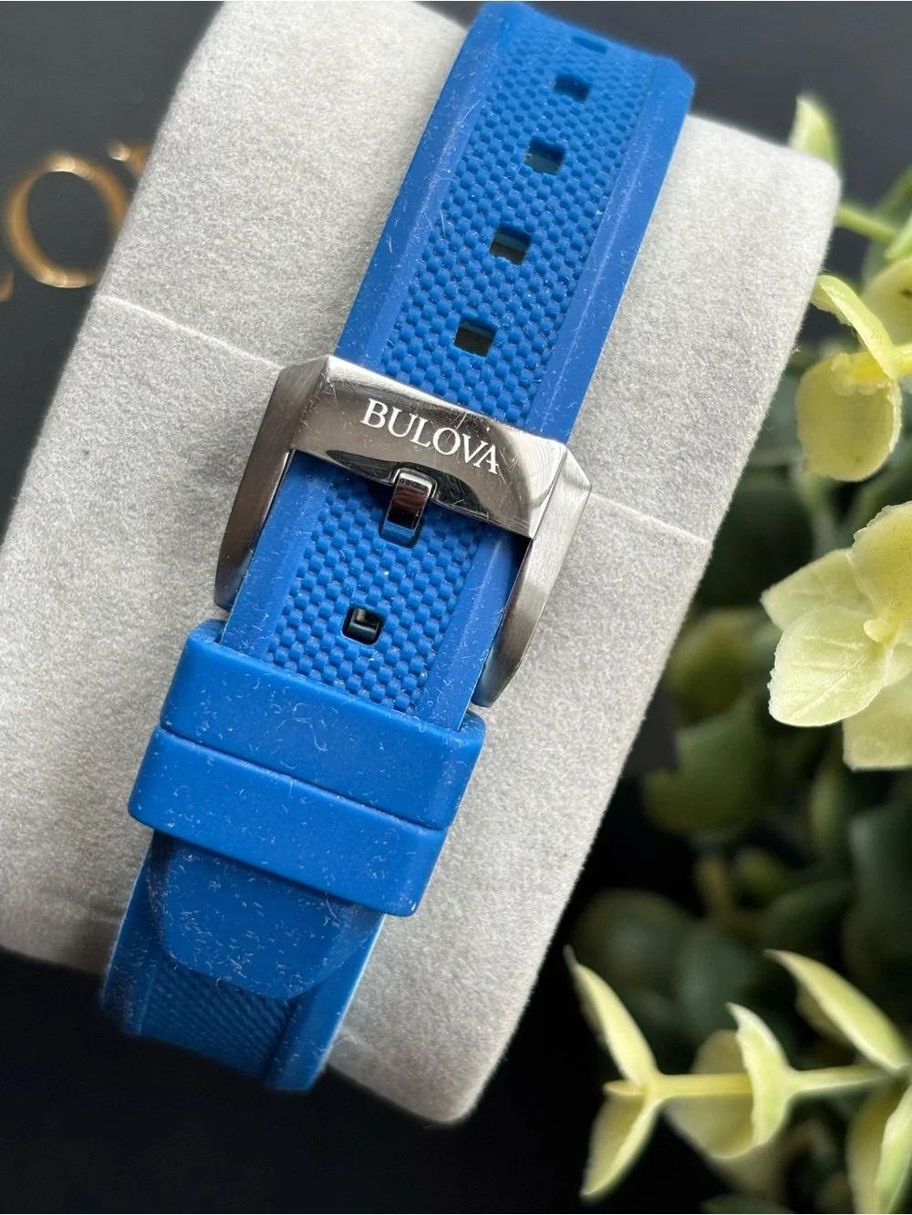 Bulova Silver Case Watch with Blue Strap